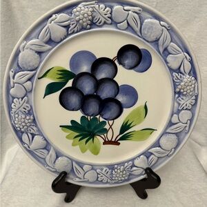 Italian Ceramic Serving Platter Grape & Fruit Motif With Embossed Edge